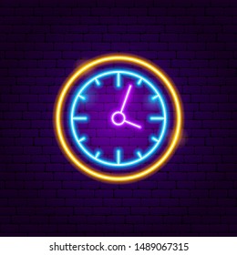 Clock Neon Sign. Vector Illustration of Business Promotion.