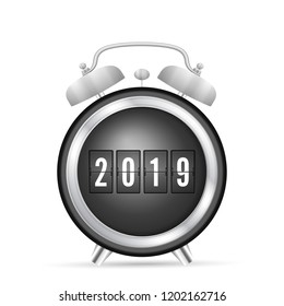 Clock with new year 2019 on a white background.
