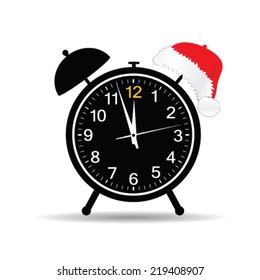 clock with new year hat vector illustration on a white