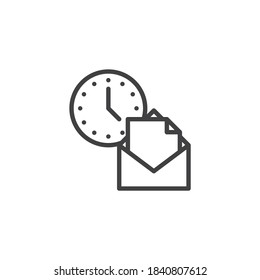 Clock and newsletter line icon. linear style sign for mobile concept and web design. Envelope mail and clock outline vector icon. Symbol, logo illustration. Vector graphics