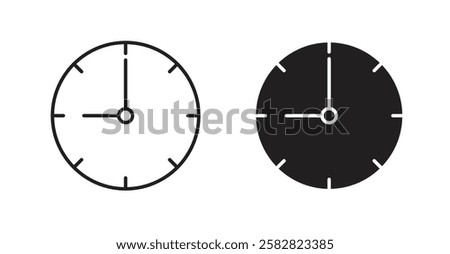 Clock nine filled and outlined icons vectors on white background