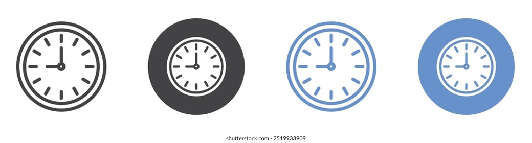 Clock nine icon flat line symbol set.