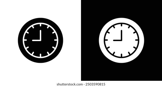 Clock nine icon Flat vector set outline