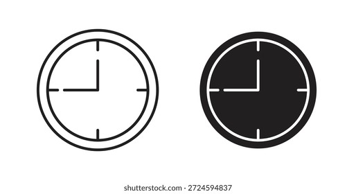 Uhr neun Symbol mit Linie und Silhouette Versionen.