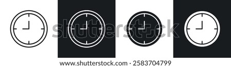 Clock nine icons collection in black and white filled and line versions