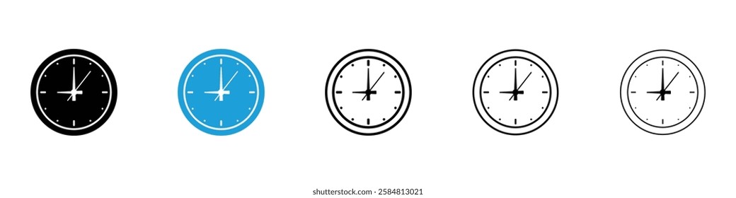 Clock nine icons collection vectors in black and blue