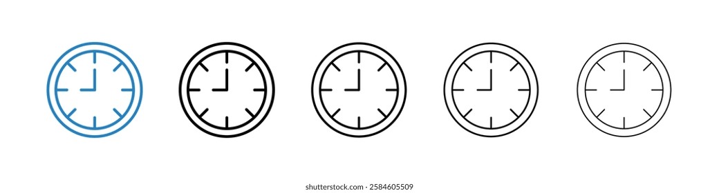 Clock nine icons in five different stroke sizes