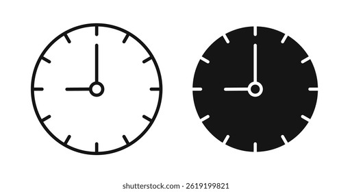 Clock nine icons set in black colors on white background