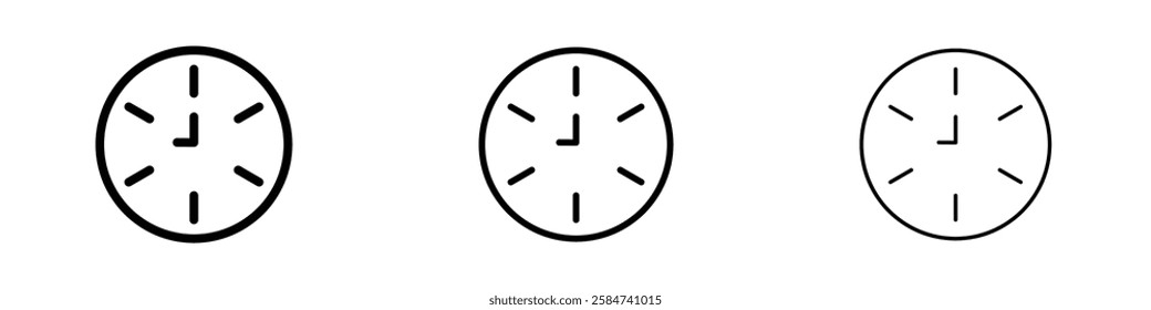 Clock nine icons in three different stroke lines