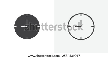 Clock nine icons vectors illustrations in black fill and liner versions