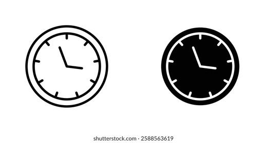 Clock nine vectors icons set in filled and strokes on white background