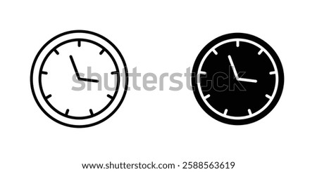 Clock nine vectors icons set in filled and strokes on white background