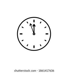 Reloj con icono vectorial del mediodía en estilo minimalista de moda para Navidad y Nochevieja. Doce horas. Reloj aislado sobre fondo blanco. Decoración de las vacaciones de invierno. Arte de línea.