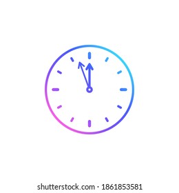 Clock with noon vector icon in trendy minimalist style for Christmas and New Year eve. Twelve o'clock. Clock isolated on white background. Winter holidays decoration. Trendy vibrant color gradient.