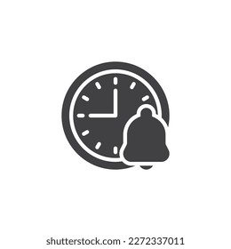 Icono vectorial de aviso de reloj. signo plano relleno para concepto móvil y diseño web. Icono de glifo de notificación de reloj de alarma. Símbolo, ilustración del logotipo. Gráficos vectoriales