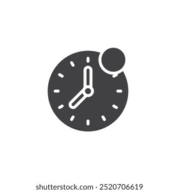 Clock with a notification dot vector icon. filled flat sign for mobile concept and web design. Reminder Alert glyph icon. Scheduled reminder symbol, logo illustration. Vector graphics