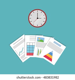 clock with office related icons 