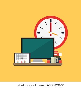 clock with office related icons 