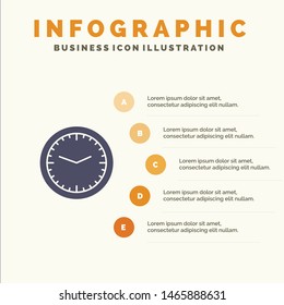 Clock, Office, Time, Wall, Watch Solid Icon Infographics 5 Steps Presentation Background. Vector Icon Template background