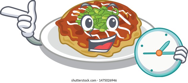 With clock okonomiyaki in the a mascot shape