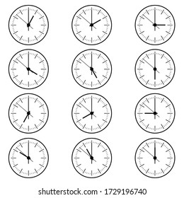 reloj antiguo en la ilustración de diseño de conjunto de color negro en blanco