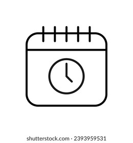 Clock on Calendar Vector Line Icon for Adverts. Suitable for books, stores, shops. Editable stroke in minimalistic outline style. Symbol for design 