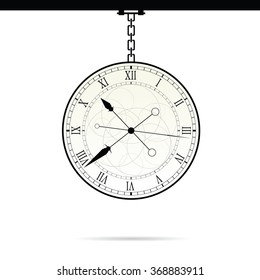 clock on chain illustration in black