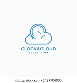 Reloj en la línea de la nube ilustración de contorno de arte logo vector simple ilustración de icono