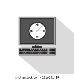 Clock on computer display. Time management when working with a computer.