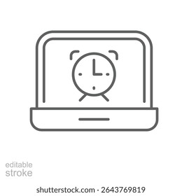 Relógio no ícone do laptop em estilo de contorno Símbolo editável de linha fina da pressão de tempo sobrecarga digital fadiga esgotamento para o conceito de trabalho remoto e perda de produtividade