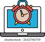 A clock is on a laptop screen with the time of 10:30. The clock is red and white