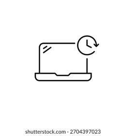 Reloj en la computadora portátil. Horas de trabajo, fecha límite del proyecto y tiempo de pantalla del usuario. Icono de Vector de trazo perfecto y editable