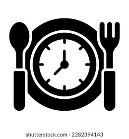 Clock on plate with spoon and fork denoting concept vector of fasting