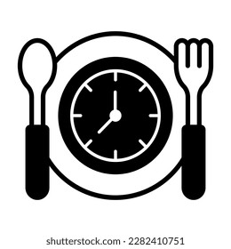 Clock on plate with spoon and fork denoting concept vector of fasting