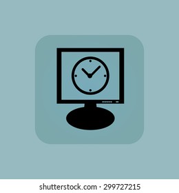 Clock on screen, in square, on pale blue background
