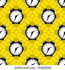 clock on yellow background seamless vector pattern