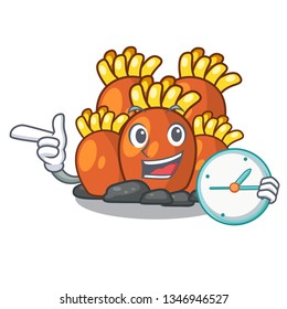 With clock orange coral reef isolated with mascot