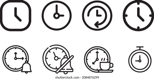 clock outline and filled icon in the flat style set