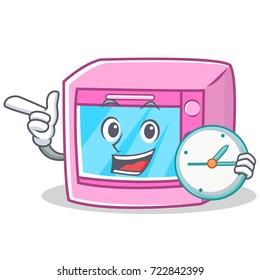 With clock oven microwave character cartoon