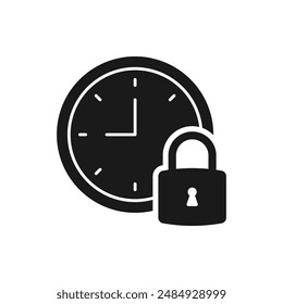 Clock with padlock. Lock time icon flat style isolated on white background. Vector illustration