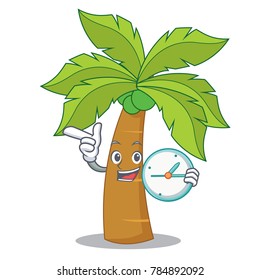 With clock palm tree character cartoon