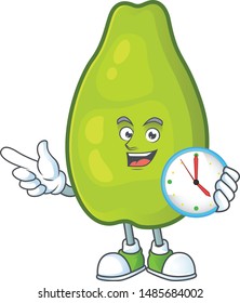 With clock papaya fresh on the cartoon character