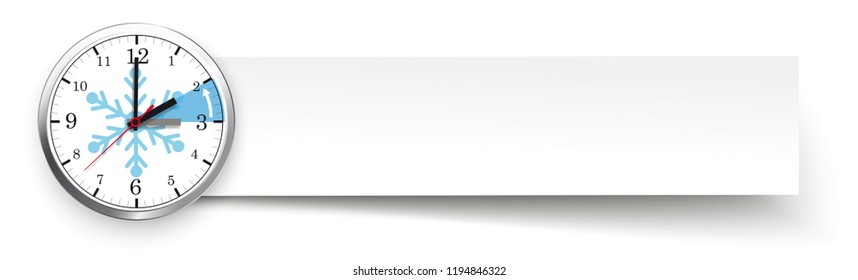 A clock with a paper banner for a time change to the standard time on the white background. Eps 10 vector file.