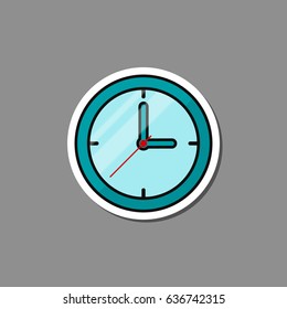 Clock paper sticker, vector isolated clock emblem or badge symbol.