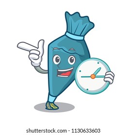 With clock pastrybag character cartoon style vector illustration