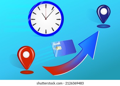 Clock. Payment by bank card. Vector illustration