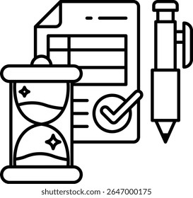 A clock, a pen and a piece of paper with a check mark on it. Concept of time and the importance of checking and verifying information
