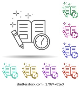 Clock pencil notebook multi color icon. Simple thin line, outline vector of managment icons for ui and ux, website or mobile application