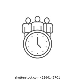 Clock with people, meeting time, time with team lineal icon. Time management symbol design.