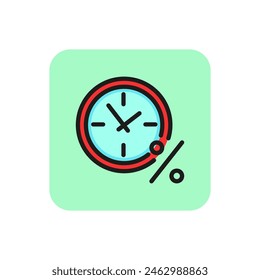 Clock and percentage sign line icon. Time, interest rate, term. Loan concept. Can be used for topics like banking, debtor delay, deadline.